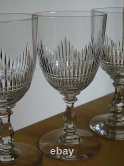 BACCARAT CRISTAL 4 ANCIENS VERRES VIN ROUGE JEUX D'ORGUES BISEAUX COUPE 12,2 cm