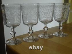 BACCARAT RARE 4 ANCIENS VERRES APERITIF CRISTAL GRAVURE PAON ht 10,5 cm 19 EME