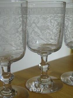 BACCARAT RARE 4 ANCIENS VERRES APERITIF CRISTAL GRAVURE PAON ht 10,5 cm 19 EME