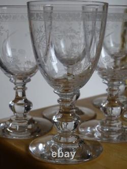 BACCARAT RARE 6 ANCIENS VERRES A VIN CRISTAL GRAVURE PAQUERETTES ht 12,2 cm 1890