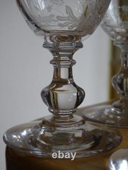 BACCARAT RARE 6 ANCIENS VERRES A VIN CRISTAL GRAVURE PAQUERETTES ht 12,2 cm 1890