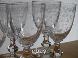 BACCARAT RARE 6 ANCIENS VERRES A VIN CRISTAL GRAVURE PAQUERETTES ht 12,2 cm 1890