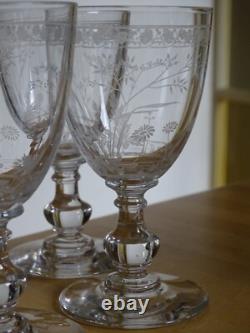 BACCARAT RARE 6 ANCIENS VERRES A VIN CRISTAL GRAVURE PAQUERETTES ht 12,2 cm 1890