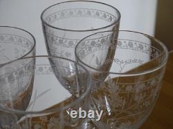BACCARAT RARE 6 ANCIENS VERRES A VIN CRISTAL GRAVURE PAQUERETTES ht 12,2 cm 1890