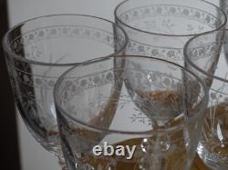 BACCARAT RARE 6 ANCIENS VERRES A VIN CRISTAL GRAVURE PAQUERETTES ht 12,2 cm 1890