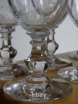 BACCARAT RARE 6 ANCIENS VERRES A VIN CRISTAL GRAVURE PAQUERETTES ht 12,2 cm 1890