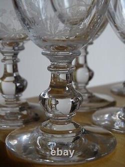BACCARAT RARE 6 ANCIENS VERRES A VIN CRISTAL GRAVURE PAQUERETTES ht 12,2 cm 1890