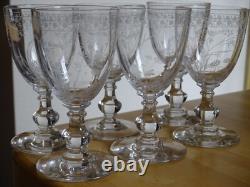 BACCARAT RARE 6 ANCIENS VERRES A VIN CRISTAL GRAVURE PAQUERETTES ht 12,2 cm 1890