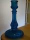 BACCARAT RARE ANCIEN BOUGEOIR CRISTAL BLEU MOULER SIGNER DIAMANTS BISEAUX 18,5cm
