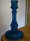 BACCARAT RARE ANCIEN BOUGEOIR CRISTAL BLEU MOULER SIGNER DIAMANTS BISEAUX 18,5cm