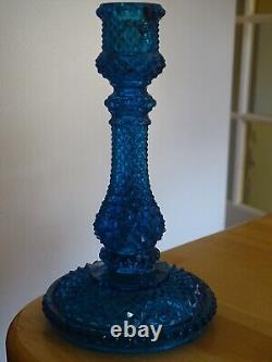 BACCARAT RARE ANCIEN BOUGEOIR CRISTAL BLEU MOULER SIGNER DIAMANTS BISEAUX 18,5cm