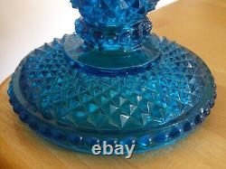BACCARAT RARE ANCIEN BOUGEOIR CRISTAL BLEU MOULER SIGNER DIAMANTS BISEAUX 18,5cm