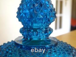 BACCARAT RARE ANCIEN BOUGEOIR CRISTAL BLEU MOULER SIGNER DIAMANTS BISEAUX 18,5cm