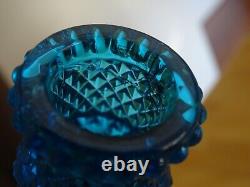BACCARAT RARE ANCIEN BOUGEOIR CRISTAL BLEU MOULER SIGNER DIAMANTS BISEAUX 18,5cm