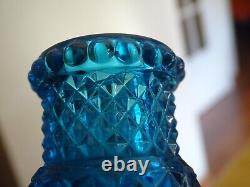 BACCARAT RARE ANCIEN BOUGEOIR CRISTAL BLEU MOULER SIGNER DIAMANTS BISEAUX 18,5cm