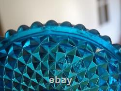 BACCARAT RARE ANCIEN BOUGEOIR CRISTAL BLEU MOULER SIGNER DIAMANTS BISEAUX 18,5cm