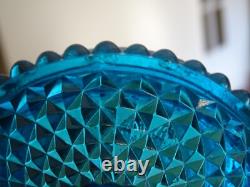 BACCARAT RARE ANCIEN BOUGEOIR CRISTAL BLEU MOULER SIGNER DIAMANTS BISEAUX 18,5cm