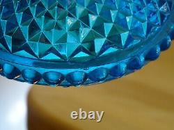 BACCARAT RARE ANCIEN BOUGEOIR CRISTAL BLEU MOULER SIGNER DIAMANTS BISEAUX 18,5cm