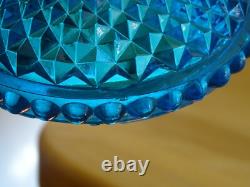 BACCARAT RARE ANCIEN BOUGEOIR CRISTAL BLEU MOULER SIGNER DIAMANTS BISEAUX 18,5cm