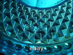 BACCARAT RARE ANCIEN BOUGEOIR CRISTAL BLEU MOULER SIGNER DIAMANTS BISEAUX 18,5cm