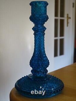 BACCARAT RARE ANCIEN BOUGEOIR CRISTAL BLEU MOULER SIGNER DIAMANTS BISEAUX 18,5cm