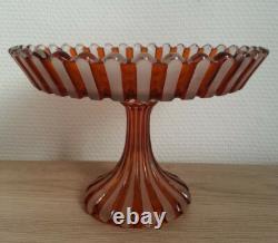 BELLE ancienne COUPE SUR PIED COMPOTIER en CRISTAL signé BACCARAT couleur AMBRE