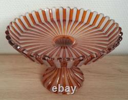 BELLE ancienne COUPE SUR PIED COMPOTIER en CRISTAL signé BACCARAT couleur AMBRE