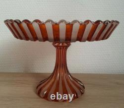 BELLE ancienne COUPE SUR PIED COMPOTIER en CRISTAL signé BACCARAT couleur AMBRE