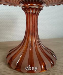BELLE ancienne COUPE SUR PIED COMPOTIER en CRISTAL signé BACCARAT couleur AMBRE