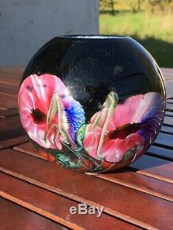 BIOT Vase boule Ancien en verre multicouche signé Genre Gallé Daum Legras