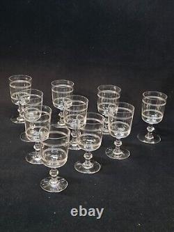 Baccarat 10 Anciens Verres À Vin Cristal Gravé Modèle Cylindrique Filets H 10,5