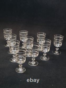 Baccarat 10 Anciens Verres À Vin Cristal Gravé Modèle Cylindrique Filets H 10,5