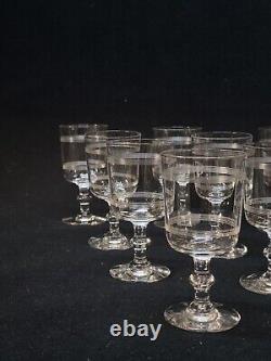 Baccarat 10 Anciens Verres À Vin Cristal Gravé Modèle Cylindrique Filets H 10,5