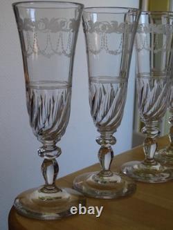 Baccarat 4 Anciennes Flutes Champagne Cristal Tailer Graver Style Niii 19 Eme