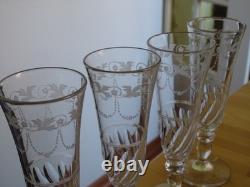 Baccarat 4 Anciennes Flutes Champagne Cristal Tailer Graver Style Niii 19 Eme
