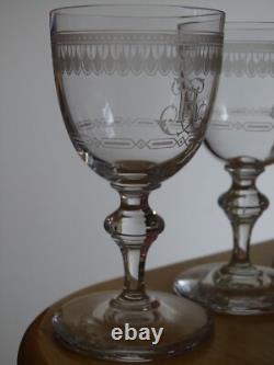 Baccarat 4 Anciens Verres Aperitif Cristal Monogramme Empire 10,5 CM 19 Eme