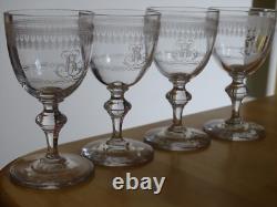 Baccarat 4 Anciens Verres Aperitif Cristal Monogramme Empire 10,5 CM 19 Eme