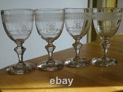 Baccarat 4 Anciens Verres Aperitif Cristal Monogramme Empire 10 CM 19 Eme Siecle