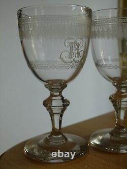 Baccarat 4 Anciens Verres Aperitif Cristal Monogramme Empire 10 CM 19 Eme Siecle