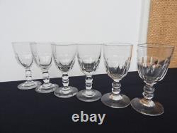 Baccarat 6 anciens verres a vin blanc /porto en cristal, modèle Gondole 1903