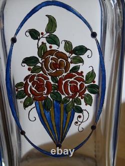 Baccarat Cristal Ancienne Carafe A Liqueur 1920 Decor Fleurs Emailler