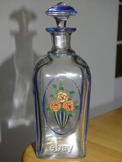 Baccarat Cristal Ancienne Carafe A Liqueur 1920 Decor Fleurs Emailler