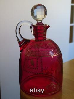 Baccarat Cristal Ancienne Carafe A Liqueur Nap III Gravure Oiseau Or 19 Eme