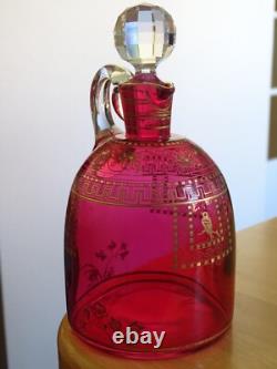 Baccarat Cristal Ancienne Carafe A Liqueur Nap III Gravure Oiseau Or 19 Eme