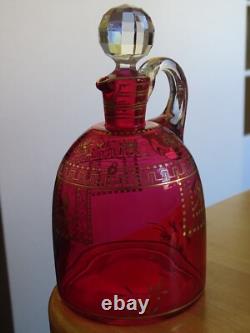 Baccarat Cristal Ancienne Carafe A Liqueur Nap III Gravure Oiseau Or 19 Eme
