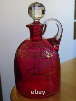 Baccarat Cristal Ancienne Carafe A Liqueur Nap III Gravure Oiseau Or 19 Eme