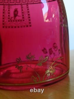 Baccarat Cristal Ancienne Carafe A Liqueur Nap III Gravure Oiseau Or 19 Eme