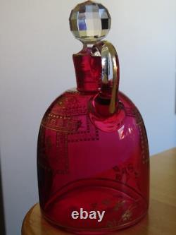 Baccarat Cristal Ancienne Carafe A Liqueur Nap III Gravure Oiseau Or 19 Eme