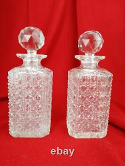 Baccarat, Paire de Grands Flacons Carafes Ancien Cristal Taillé Diamant XIX
