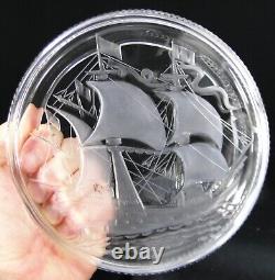 Beau Cendrier coupelle en cristal LALIQUE France bateau caravelle Ancien ashtray